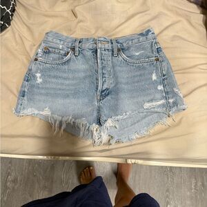 Agolde Frayed Hem Light Blue Jean Shorts